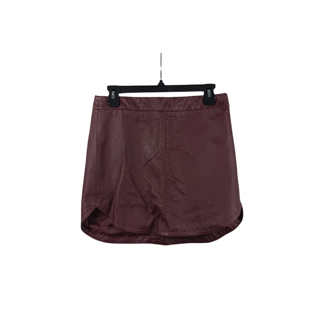 BB Dakota Burgundy Leather‎ Mini Skirt Size 4 A Line Pleated Detail